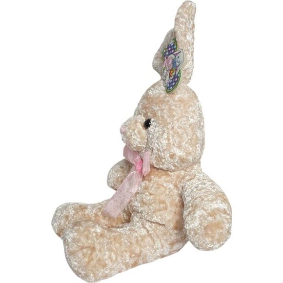 Kellytoy Plush Easter Bunny Rabbit 18"  Beige Stuffed Animal Pink Ribbon Tags - Picture 2 of 7